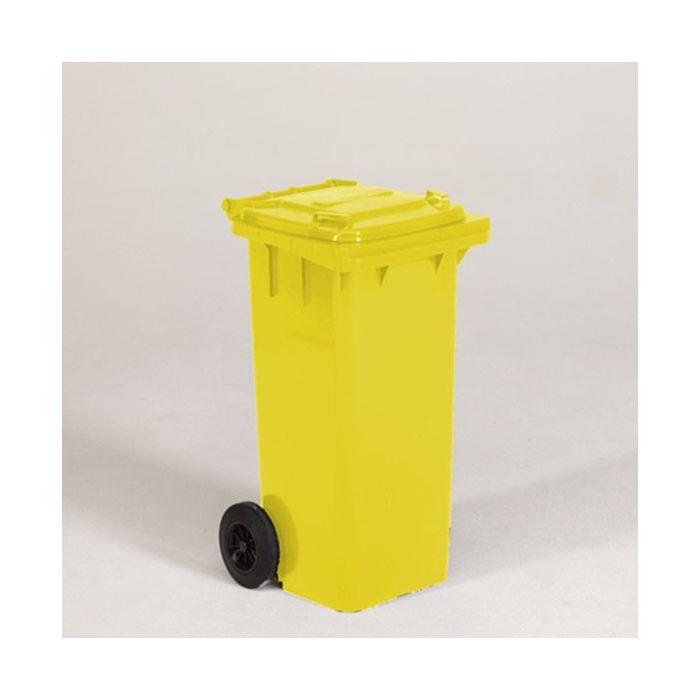 Conteneur poubelle 2 roues – 120L Jaune - plastique résistant - compatible ramassage urbain_0