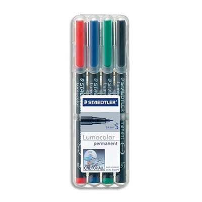 FEUTRE STAEDTLER LUMOCOLOR - TRES FIN 0.4 MM - PERMANENT - POCHETTE DE 4 COLORIS ASSORTIS