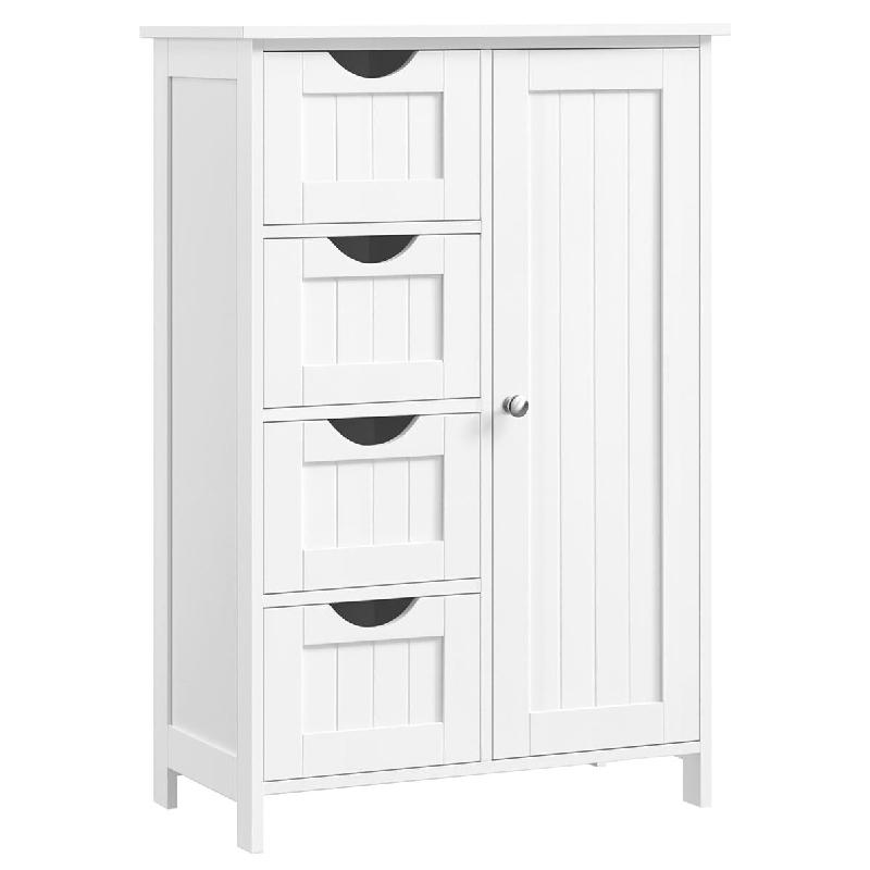 Helloshop26 - Meuble de salle de bain sur pied 55 x 30 x 81 cm meuble de rangement avec 4 tiroirs porte simple étagère réglable pour 12_0006497 - 3_0