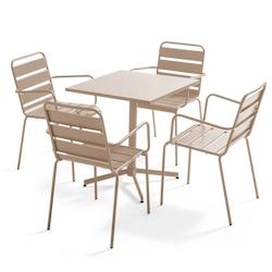 Oviala Business Ensemble table de terrasse et 4 fauteuils en métal taupe  - Oviala - gris acier 105401_0