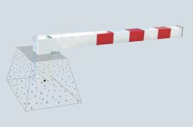 Potelet pompier rabattable - 70x70 mm - blocage par clé triangle de 11 - garde au sol 96 mm - peint sur galva RAL 9010 avec 3 bandes rouges rétroréfléchissantes_0