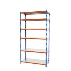 SimonRack Etagère métallique sans vis Simonclick 6 plateaux de 200 kgs par plateau couleur BLEU/ORANGE/GALVA 2500x1200x500 mm (haut x largeur x prof_0