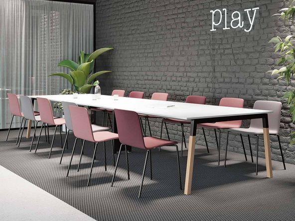 Table de réunion Pop Woody - piètement acier et bois massif - Dimensions 280/320/330/360/440 x 125/165 cm - Plateau mélaminé 28 mm_0