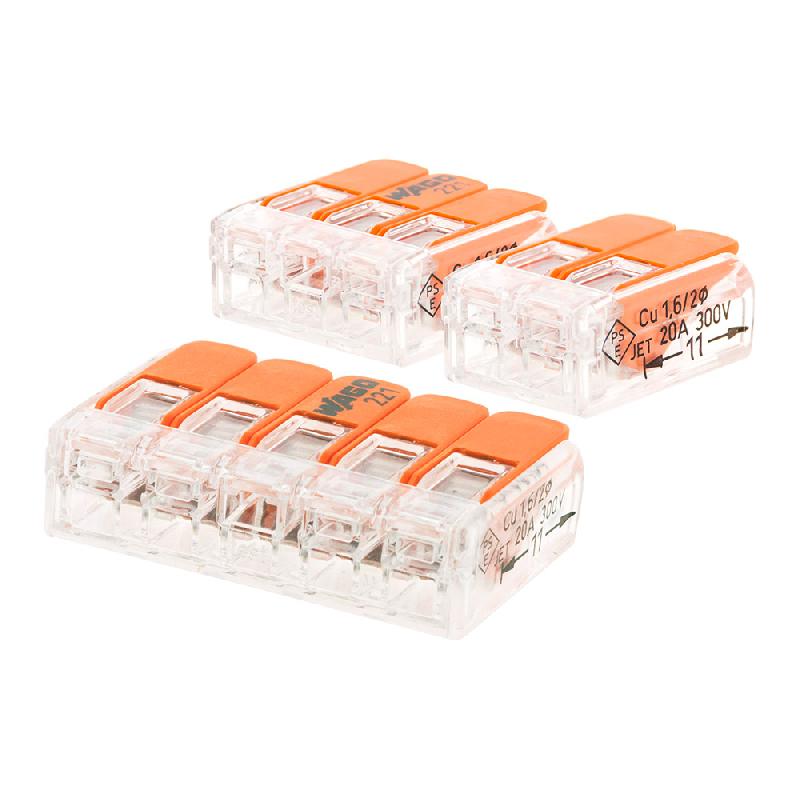 Panachage de 60 bornes de raccordement S221 COMPACT - 2/3/5 conducteurs avec leviers 4mm² - Orange - Wago, connecteurs électriques conformes CE_0