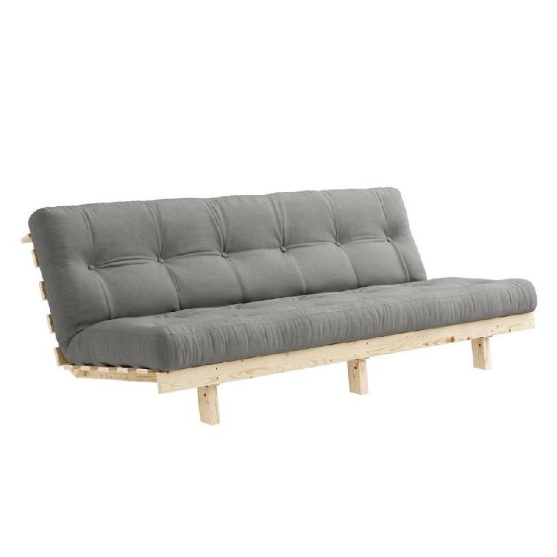 BANQUETTE CONVERTIBLE FUTON LEAN PIN COLORIS GRIS COUCHAGE 130*190 CM._0