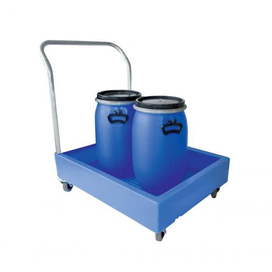 Chariot de rétention en polyéthylène - 100L - 4 bidons de 25L - roulettes Ø100mm - poignée acier galvanisé_0