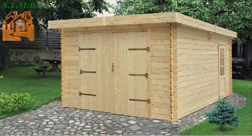 Garage simple bois tulipe 22 / 22 m² / toit plat / porte battante / 3.98 x 5.48 x 2.40 m_0