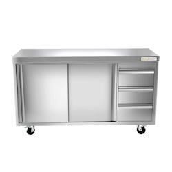Meuble bas inox 1800x700 mm avec 3 tiroirs à droite sur roulettes PREMIUM - GOLDINOX - gris inox 3701770814701_0