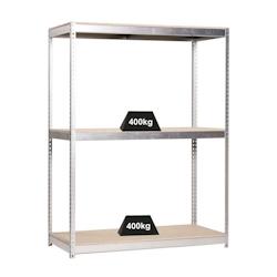 PROREGAL Étagère pour charges lourdes MID WOOD YETI THREE | HxLxP 150x120x75cm | Charge du compartiment 400kg | Galvanisé - gris métal PR_RS140-11_0