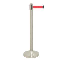 Securit® TrafficMaster ProGuide Poteau d'accueil Inox 1mtr à corde rétractable Rouge en nylon de 210cm - rouge inox RS-RT-RVS-RD-SET_0