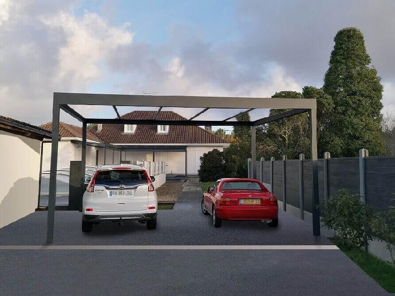 Structure Seule Carport Aluminium Toit Plat H3 Auto-portée Sur Mesure (Armature Sans Plaque)  Référence: Structure Carport H3 Ilot_0