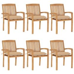 VidaXL Chaises De Jardin Empilables Avec Coussins Lot De 6 Teck Solide - beige 3073270_0