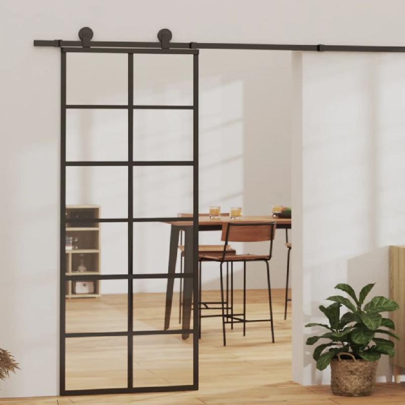 Vidaxl porte coulissante verre esg et aluminium 76x205 cm noir 151017_0