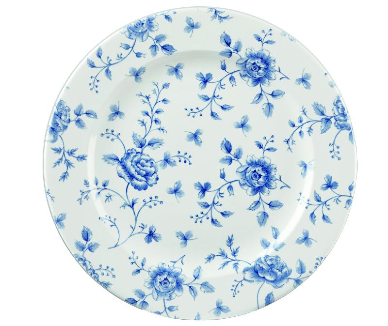 ASSIETTE PLATE ROND PRAGUE BLUE MOTIF ROSE CHINTZ PORCELAINE Ø 21 CM VINTAGE PRINTS CHURCHILL