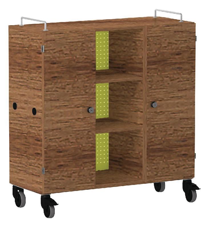 ARMOIRE BASSE SHIFT+ LANDSCAPE MÉLA. 9 CASES - 2 PORTES - NOYER - VERT CLAIR - MANUTAN COLLECTIVITÉS