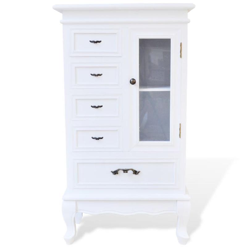 Buffet bahut armoire console - meuble de rangement avec 5 tiroirs, 2 étagères et porte en verre blanc 4402197_0
