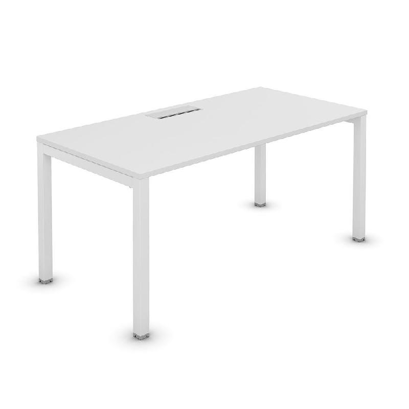 BUREAU BUROCOLOR PLATEAU AVEC TRAPPE D'ACCES L.160 X P.80 CM BLANC - PIEDS METAL BLANC