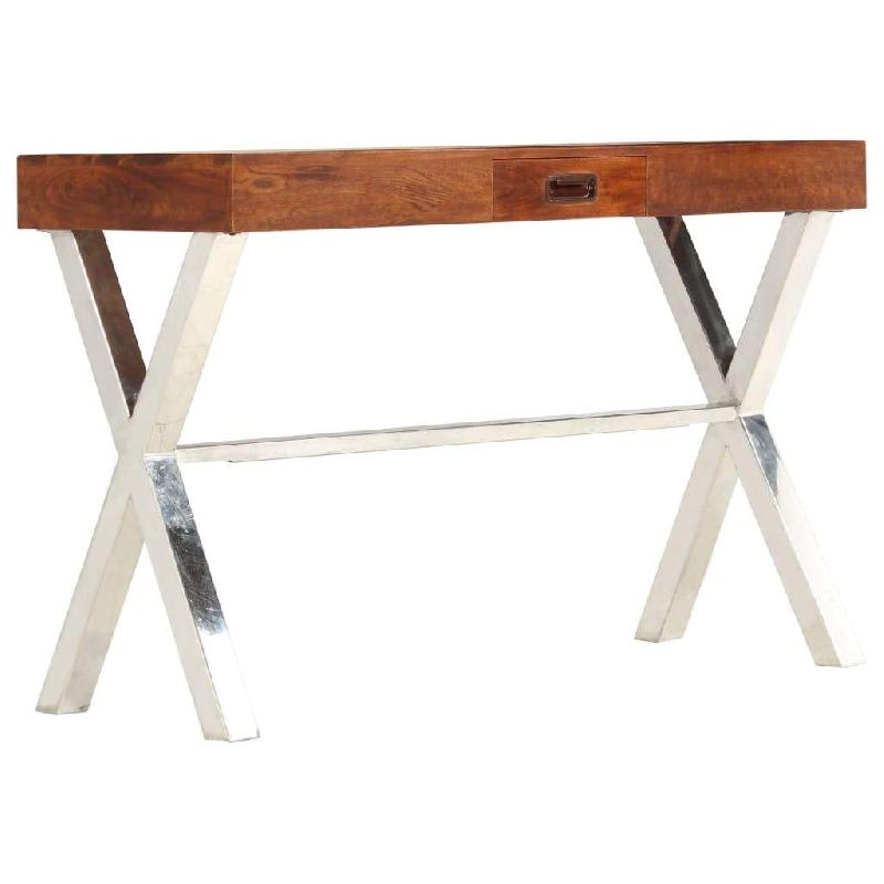 Bureau en bois d'acacia avec finition en sesham - 110 cm - style rétro avec tiroir_0