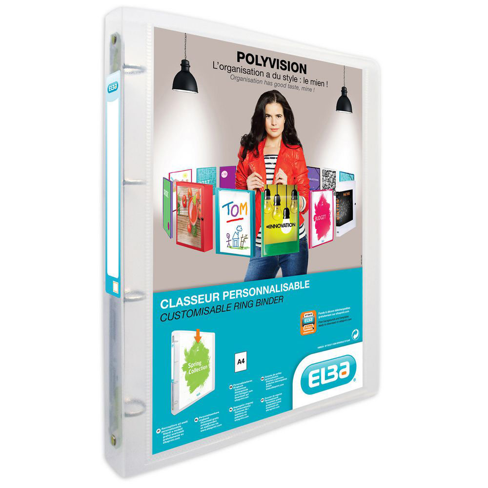 CLASSEUR PERSONNALISABLE 1 FACE ELBA POLYVISION - POLYPRO 8/10E - DOS 3 CM - A4 - INCOLORE