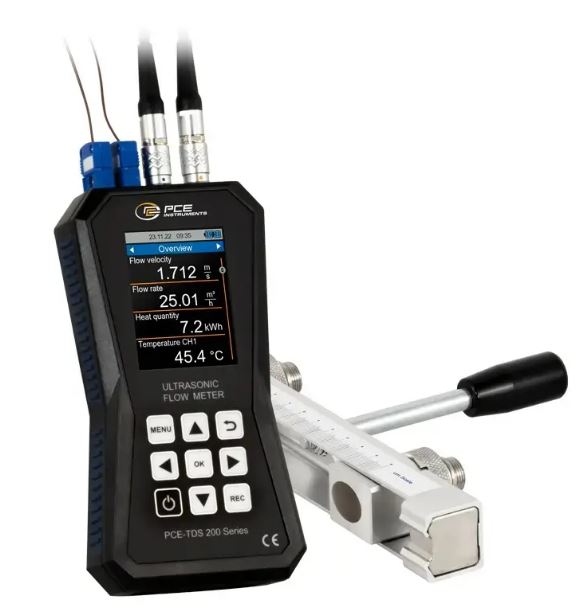 Débitmètre à ultrason portatif avec capteurs sur rails pour tuyaux moyens et capteurs de température - PCE-TDS 200+ MR - PCE INSTRUMENTS_0