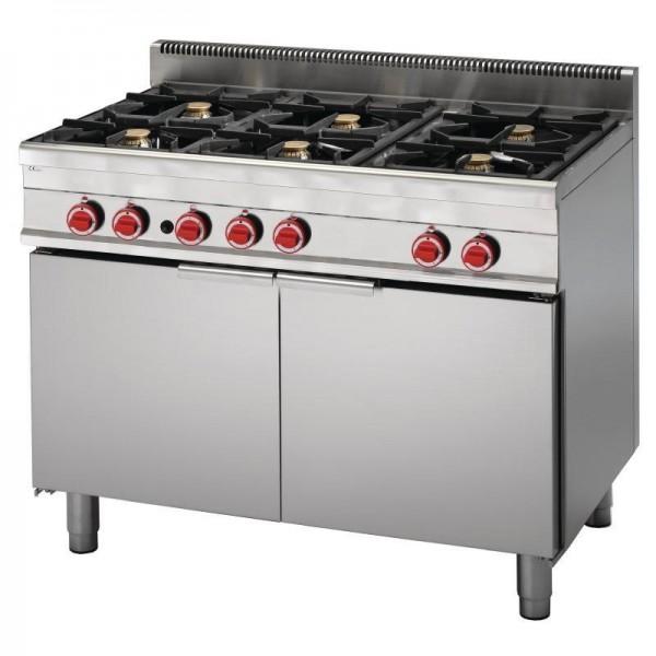 Fourneau 6 feux sur four électrique à convection avec placard ouvert 65/110CFGE_0
