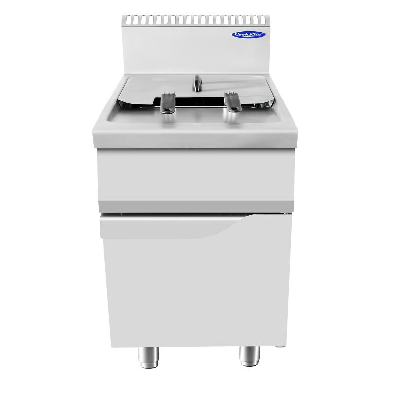 Friteuse à gaz 1 bac 21 litres. Structure en inox. 2 paniers inclus. Robinet de vidange d'huile. Dimensions LxLxH 40x90x114 cm. Modèle AT9G4F-F - 4320_0