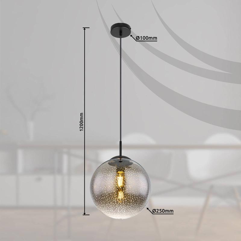 GLOBO SUSPENSION SAMOS, Ø 30 CM, GRIS FUMÉ/NOIR, VERRE