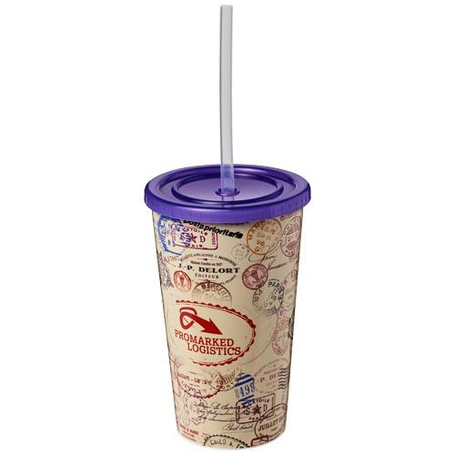 Gobelet publicitaire à double paroi Brite-Americano® 350 ml - isotherme avec paille flexible en silicone_0