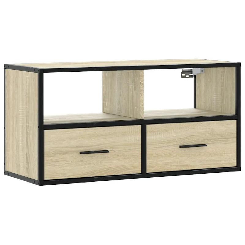 Helloshop26 - Meuble TV mural design industriel 80 x 31 x 39 cm avec grand espace de rangement en bois chêne sonoma 02_0049626 - métal 3000235933538_0