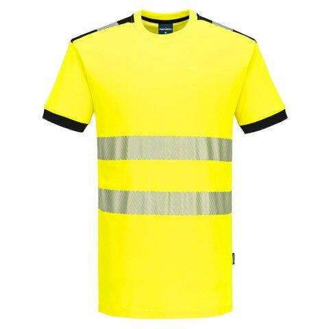 LOT DE 2 - PORTWEST PW318 T-SHIRT PW3 HV MC COTTON COMFORT JAUNE/NOIR - TAILLE S