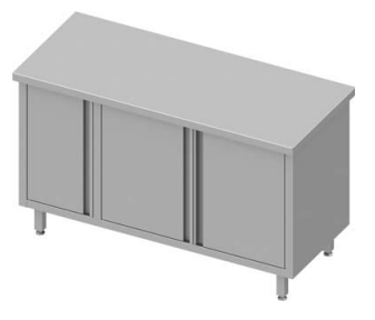 Meuble bas table de travail inox centrale avec 3 portes battantes 1400x600x900 soudée - 932646140_0