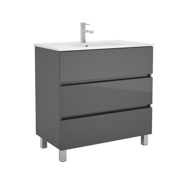 MEUBLE DE SALLE DE BAIN FUSSION LINE 900 3 TIROIRS GRIS BRILLANT 897 X 868 X 450 MM - SALGAR 26568