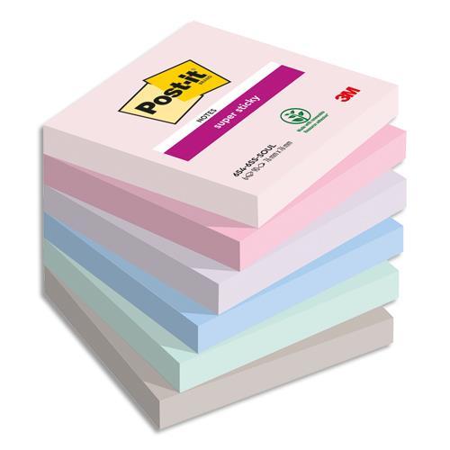 NOTES POST-IT SUPER STICKY SOULFUL - 76 X 76 MM - LOT DE 6 BLOCS DE 90 F - ASS : ROSE, BLEU ET VERT