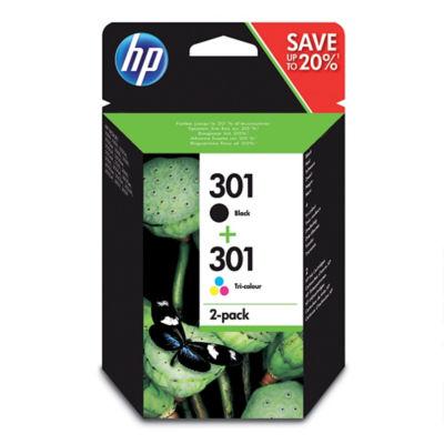 Pack 2 cartouches HP 301 noir + 301 tricolore (cyan + magenta + jaune) pour imprimantes jet d'encre_0