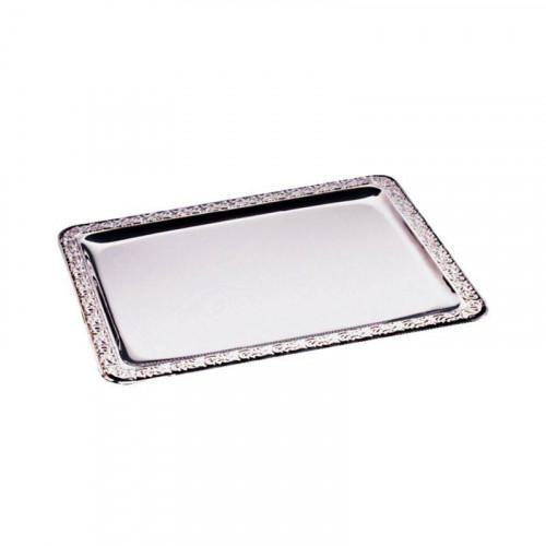 PLATEAU DE SERVICE / PRÉSENTATION EN INOX AVEC BORDS DÉCORÉS - 420 X 310 MM