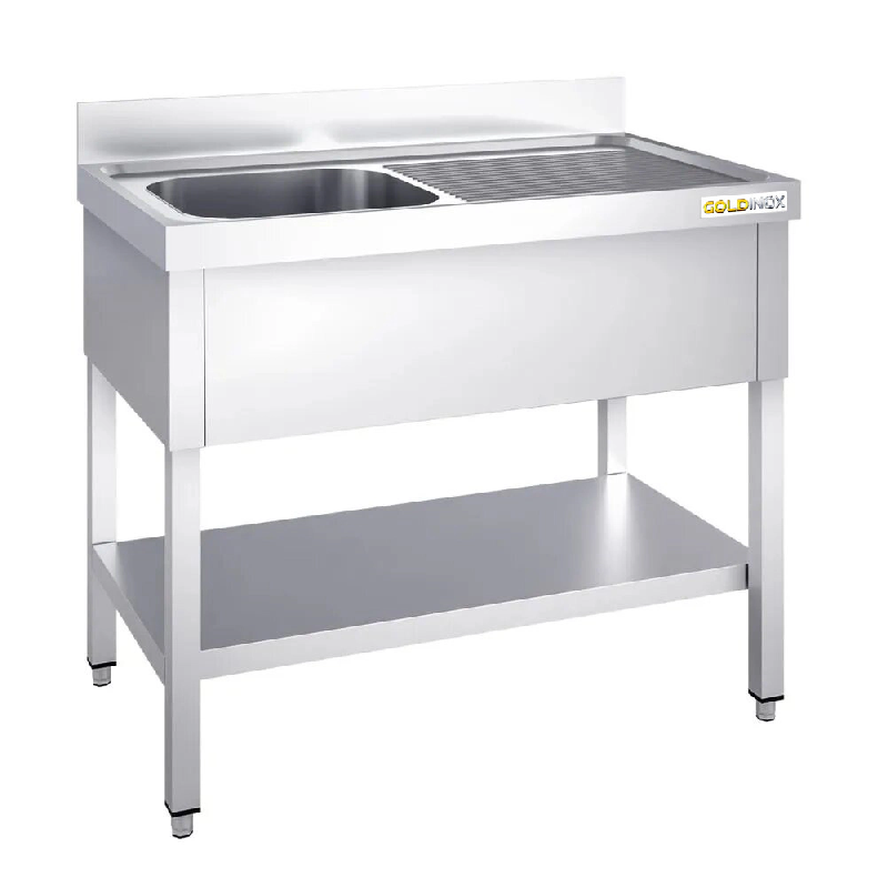 Plonge inox 1200x600mm avec 1 bac à gauche et égouttoir à droite PREMIUM - GOLDINOX - inox 3701770815685_0