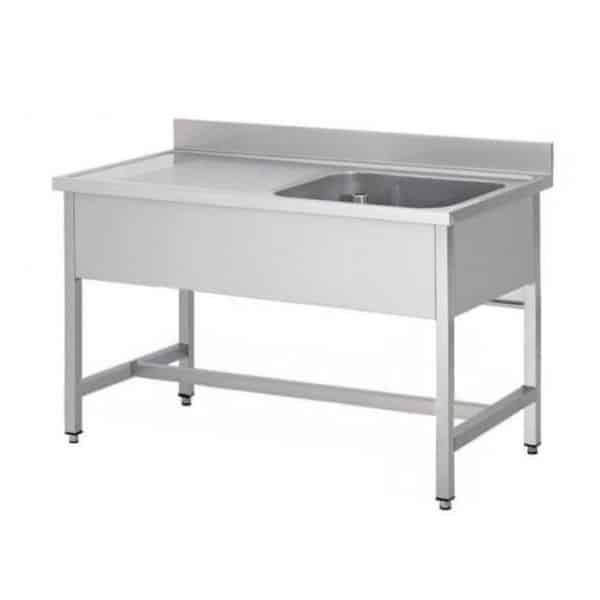 Plonge soudée sur pieds carrés sans étagère, inox AISI 304, 1 bac, longueur 1000 mm (Position bac: Droite - Réf SPL107-1BD-1)_0