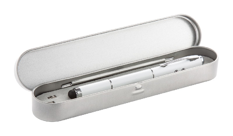 Pointeur laser multifonctionnel - Stylo bille encre bleue, stylet et lampe LED - Étui en métal inclus_0
