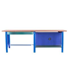 PROREGAL Etabli BUFFALO WOOD avec 1x Tiroir + Armoire| HxLxP 86,5x210x75cm | Capacité de Charge 1000kg | Bleu - bleu métal PR_RS157-83_0