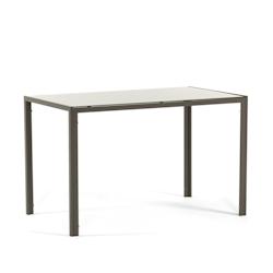 RATTATAN Table d’intérieur 120x70 cm avec plateau en verre trempé,design moderne et épuré,idéale pour cuisine,salle à manger ou bureau-Taupe-E_0
