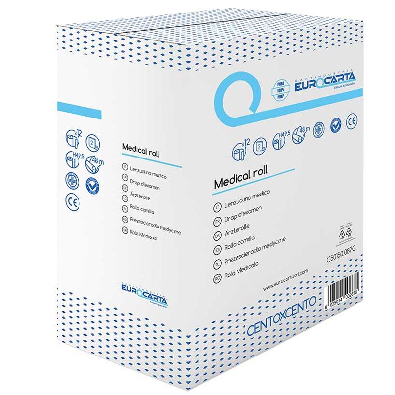ROULEAUX MÉDICAUX PURE OUATE GAUFRÉ BLANC 49,5CMX48M COLIS DE 12 - C501/50.087G