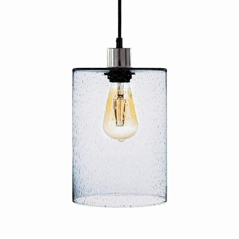 SOLBIKA LIGHTING SUSPENSION SODA CYLINDRE VERRE BLEU Ø 18CM