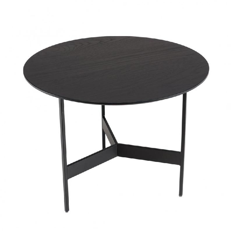 Table basse ronde noire DILA - 50 cm - Pieds métal - Structure MDF plaqué chêne_0