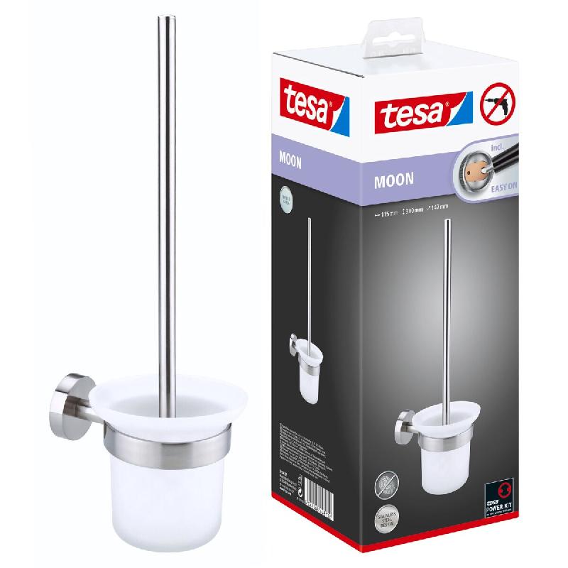 Tesa Moon brosse wc, acier inoxydable look, adhésif, technologie sans percer, 145 mm x 112 mm x 379 mm - argenté métal 40302-00000-00_0