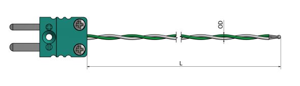 Thermocouple filaire Téflon torsadé PFA - sortie connecteur - Types K, J, T - Classe 1 et 2 - Températures jusqu'à 350°C - TC01_0