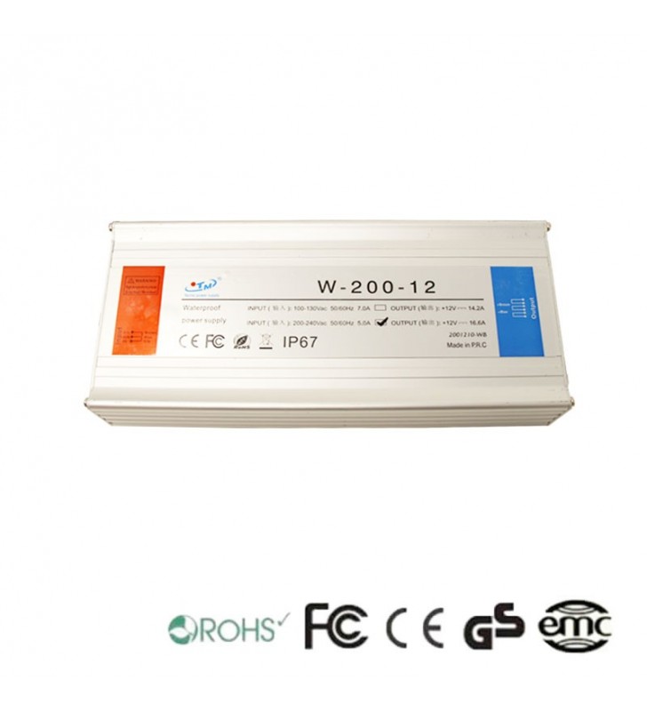 Alimentation 12V continu - 200W - 16.6A - Aluminium IP67 - Certifiée CE et ROHS - Référence 12VIP200W_0