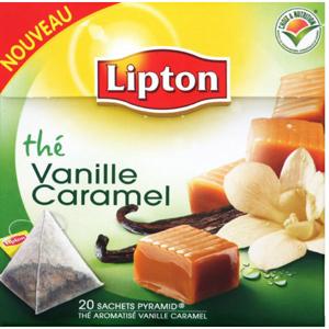 Lipton Thé Noir Vanille & Caramel, Label Rainforest Alliance, 20 sachets  pyramid : : Epicerie