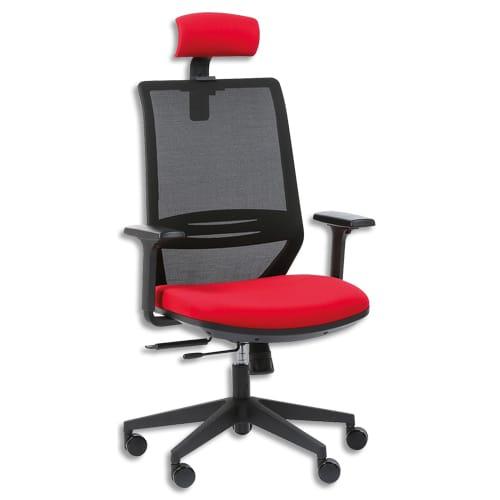 Siège tecsy dossier maille et assise tissu rouge, têtière, synchrone, accoudoirs réglables fournis_0