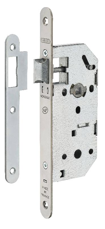 Serrure à encastrer pour porte intérieure Monomax NF - têtière inox - réversible sans démontage_0
