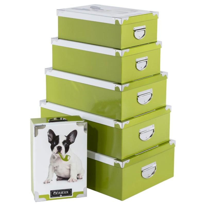 Set de 6 boîtes de rangement thème animaux 52cm - Vert - Paris Prix_0